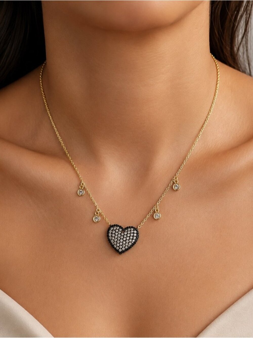 FREIDA ROTHMAN 14kt Gold Plated Cubic Zirconia Heart Love Necklace